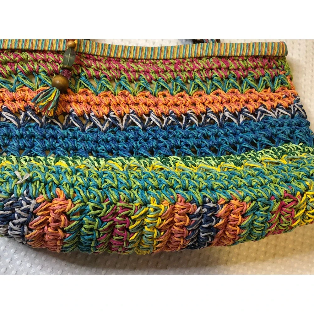 Orvis  - Tote/Bag - Multicolored - Woven Straw Shoulder Bag With Bead Ornaments